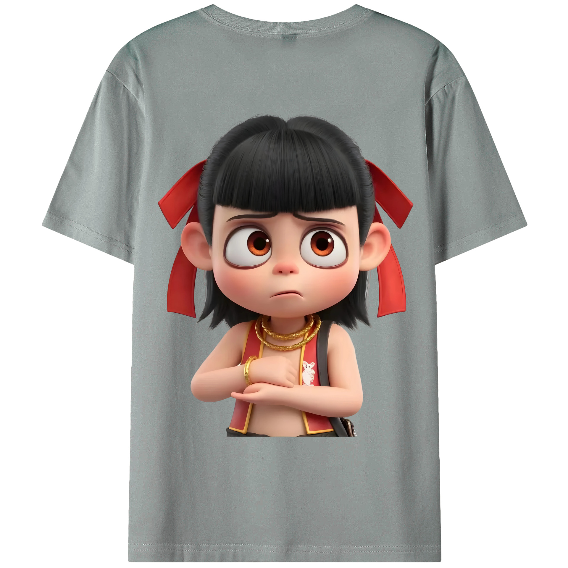 （画像用） Ne Zha 2 ナタ 魔童の大暴れ 綿100％ メンズ半袖Tシャツ（バックプリント） 通気性